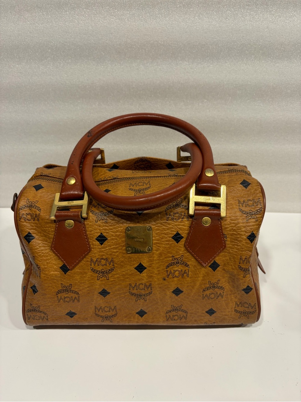 MCM Cognac Visetos Barrel Bag with Brown Leather Handles - Picture 2 of 16